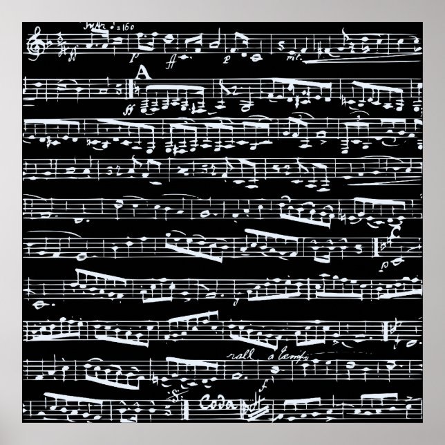 Schwarzweiß-Musiknoten Poster (Vorne)