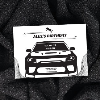 Schwarzweiß Mustang Car Geburtstag Einladung