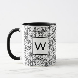 Schwarzweiß-Muster mit Monogramm (2 Seiten) Tasse