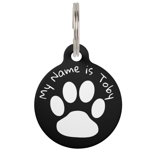 Schwarzweiss-Namensschild und Telefonnummer Tiermarke (Vorderseite)