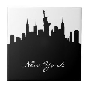 Schwarzweiss-New- YorkSkyline Fliese