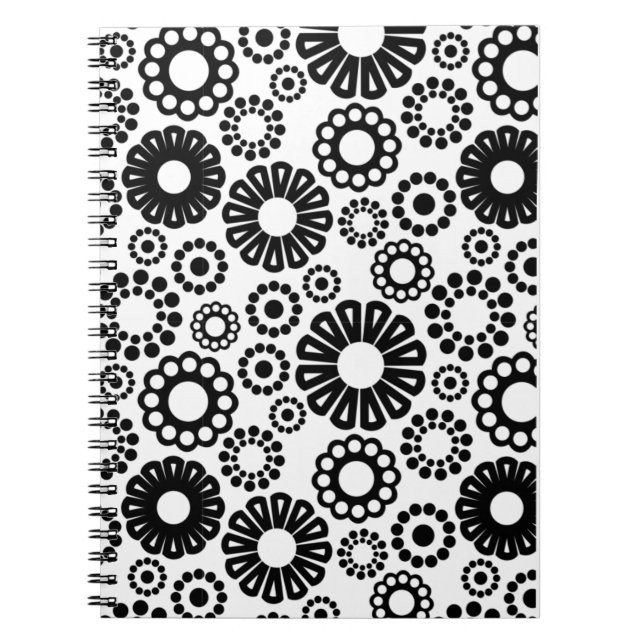 Schwarzweiß-Notebook mit Blumenmuster Notizblock (Vorderseite)