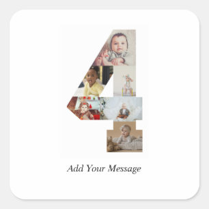 Schwarzweiß-Nummer 4 FotoCollage Quadratischer Aufkleber