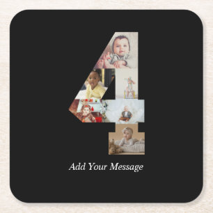 Schwarzweiß-Nummer 4 FotoCollage Rechteckiger Pappuntersetzer