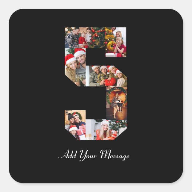 Schwarzweiß-Nummer 5 FotoCollage Quadratischer Aufkleber (Vorderseite)