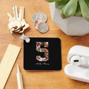 Schwarzweiß-Nummer 5 FotoCollage Schlüsselanhänger