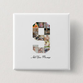 Schwarzweiß-Nummer 9 FotoCollage Button