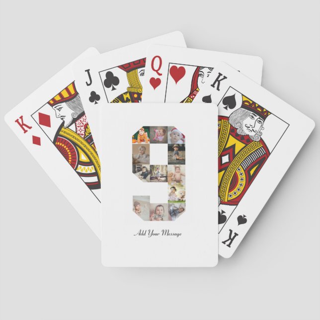 Schwarzweiß-Nummer 9 FotoCollage Spielkarten (Rückseite)