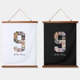 Schwarzweiß-Nummer 9 FotoCollage Wandteppich Mit Holzrahmen