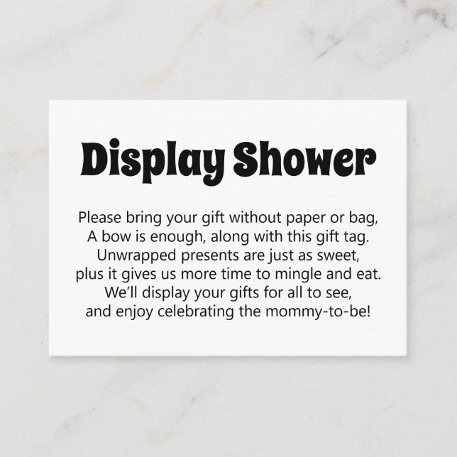 Schwarzweiß ohne Wrap Display Babydusche Begleitkarte (Vorderseite)