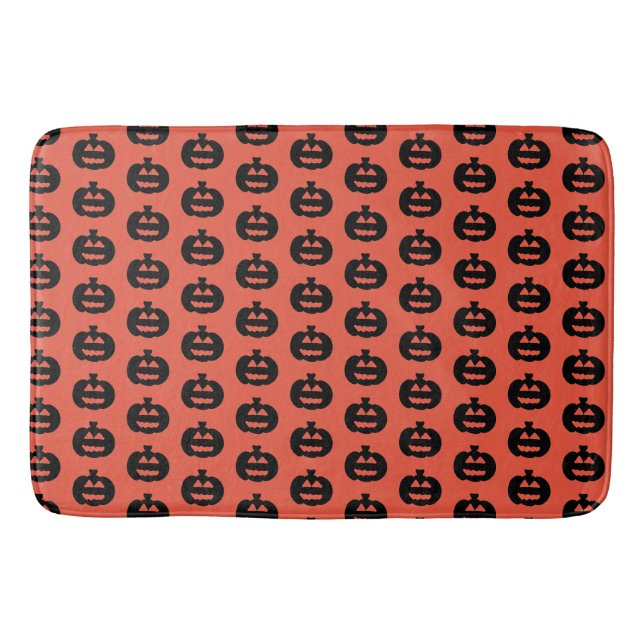 Schwarzweiß-Orange-Jack-Olantern-Print Badematte (Vorderseite)