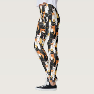 Schwarzweiss Orange Katzen Leggings