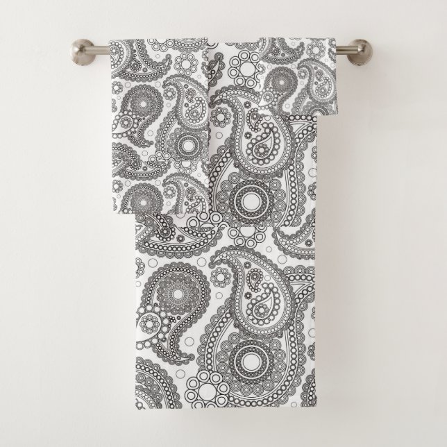 Schwarzweiss-Paisley Badhandtuch Set (Insitu)