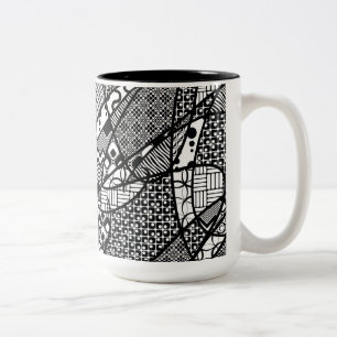 Schwarzweiß-Patchwork-Muster 05 Zweifarbige Tasse