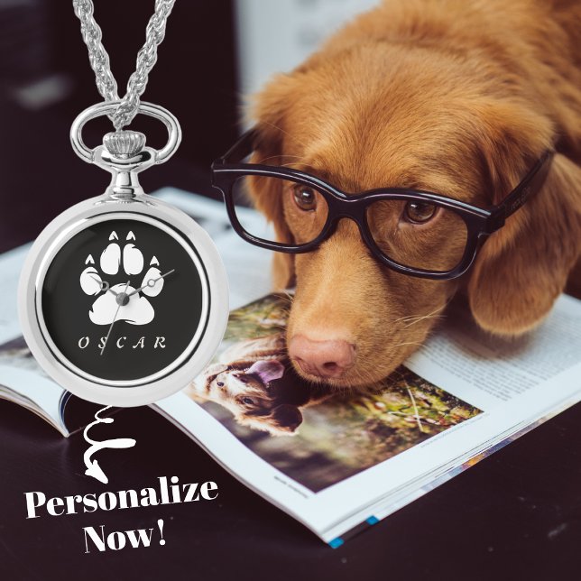 Schwarzweiß-Paw-Druck mit dem Namen Ihres Hauses Armbanduhr (Von Creator hochgeladen)