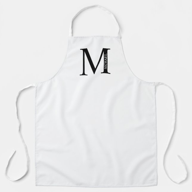 Schwarzweiß-Personalisierte Monogramm und Name Apr Schürze (Vorderseite)