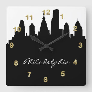 Schwarzweiss-Philadelphia-Skyline Quadratische Wanduhr