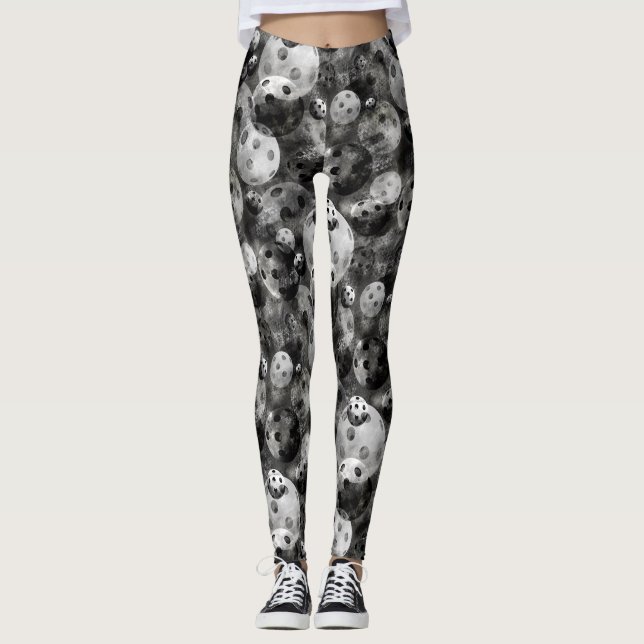 Schwarzweiss-Pickleball Muster Leggings (Vorderseite)