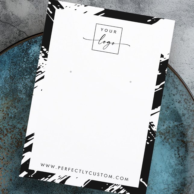 Schwarzweiß-Pinselstriche Ohrkarte Visitenkarte (Black and white brushstrokes earring display card)
