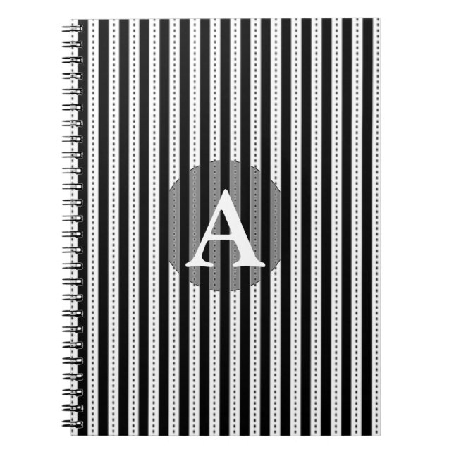 Schwarzweiss-Pinstripes-personalisiertes Monogramm Notizblock (Vorderseite)