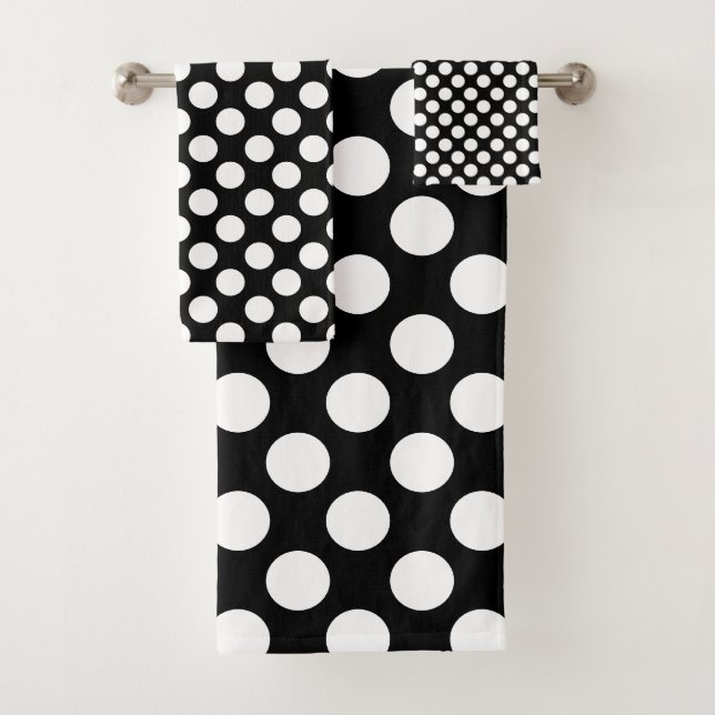 Schwarzweiß-Polka-Dot-Muster Badhandtuch Set (Insitu)