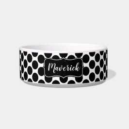 Schwarzweiss-Polka-Punkt-Muster-individueller Name Napf