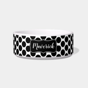 Schwarzweiss-Polka-Punkt-Muster-individueller Name Napf