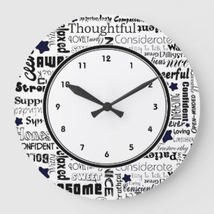 Schwarzweiss-Positiv fasst Typografieuhr ab Große Wanduhr
