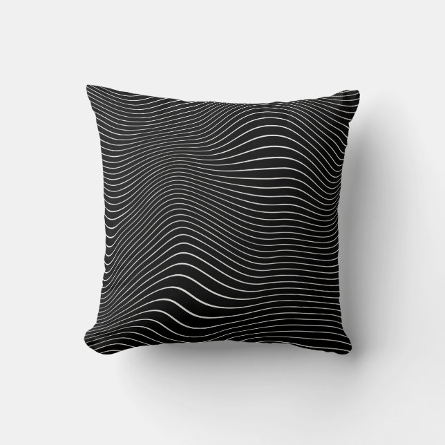 Schwarzweiß Psychedelic Linear Wavy Hintergrund Kissen (Vorderseite)