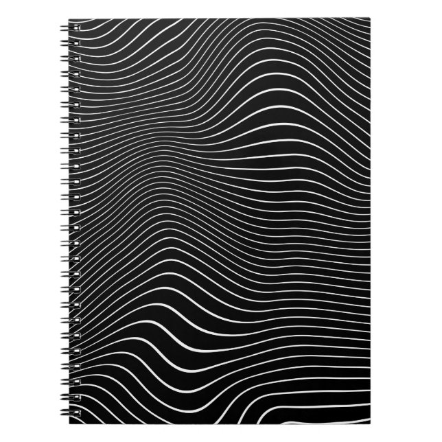 Schwarzweiß Psychedelic Linear Wavy Hintergrund Notizblock (Vorderseite)
