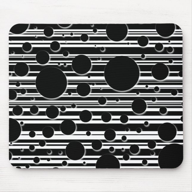 Schwarzweiss-Punkte und Streifen Mousepad (Vorne)