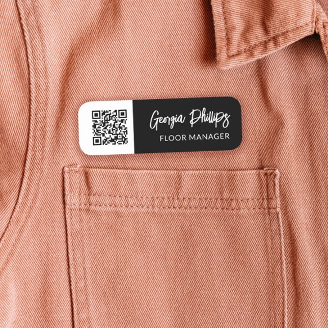 Schwarzweiß-QR-Code - Brush-Skript Namensschild (Von Creator hochgeladen)