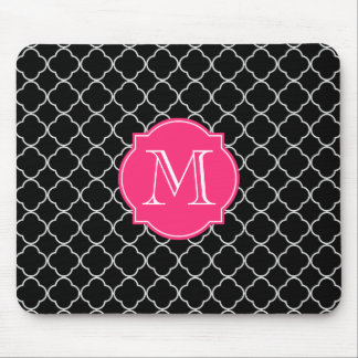 Schwarzweiss-Quatrefoil mit Monogramm Mousepad