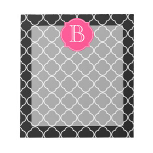 Schwarzweiss-Quatrefoil mit Monogramm Notizblock