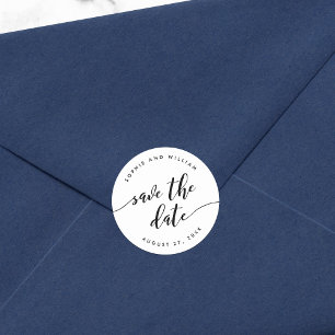 Schwarzweiß-Relax-Skript Save the Date Runder Aufkleber