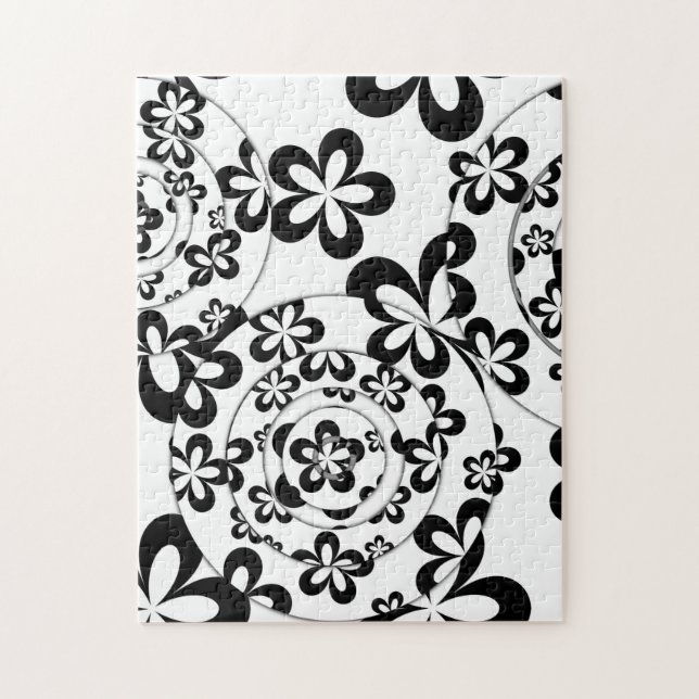 Schwarzweiss-Ringe und Blumen Puzzle (Vertikal)