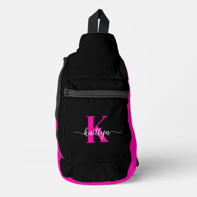 Schwarzweiß-Rosa-Monogramm Crossbody Bag (Vorderseite)