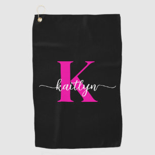 Schwarzweiß-Rosa-Monogramm Golfhandtuch