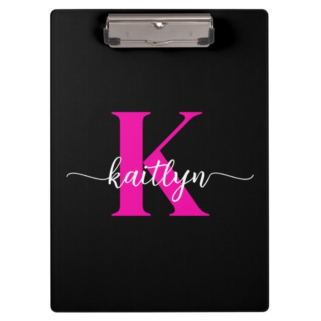 Schwarzweiß-Rosa-Monogramm Klemmbrett (Vorderseite)