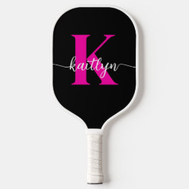 Schwarzweiß-Rosa-Monogramm Pickleball Schläger