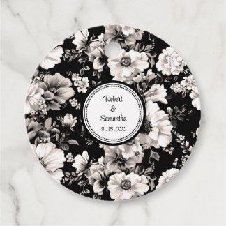 Schwarzweiß-Rose Hochzeitskerzen Geschenkanhänger