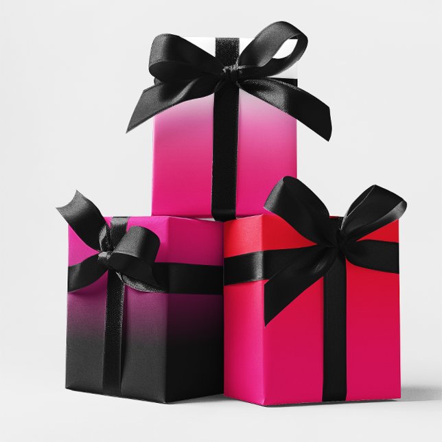 Schwarzweiß, Rot und Heiß Rosa Ombre Mix Geschenkpapier Set (White Black Red and Hot Pink Ombre Mix Wrapping Paper Sheets)