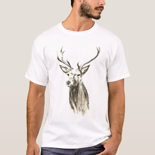 Schwarzweiss-Rotwild-Hirsch oder Ren mit den T-Shirt (Vorderseite)