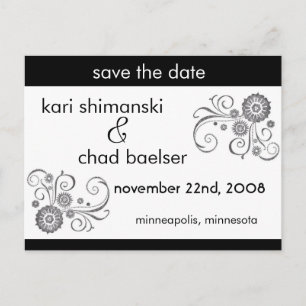 Schwarzweiß Save the Date Ankündigungspostkarte