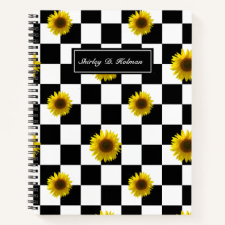 Schwarzweiß-Schachtel und Sonnenblumen-Druck Notizbuch