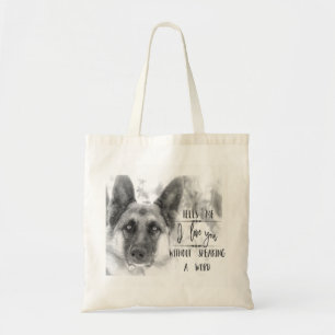 Schwarzweiss-Schäferhund-Typografie-Tasche Tragetasche