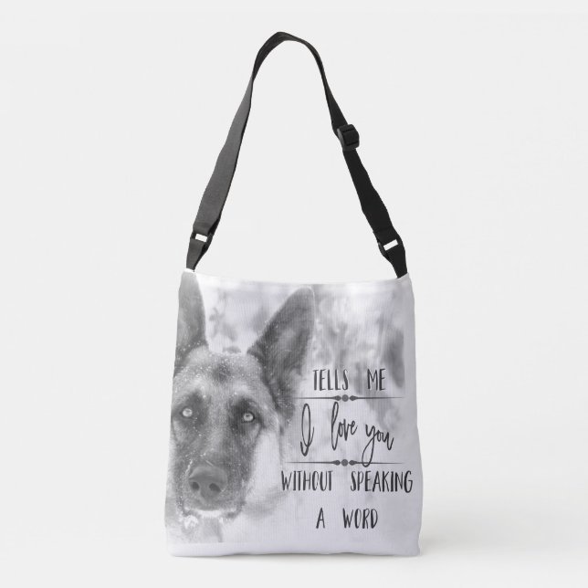 Schwarzweiss-Schäferhund-Typografie-Tasche Tragetaschen Mit Langen Trägern (Rückseite)