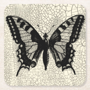 Schwarzweiss-Schmetterling auf gebrochenem Rechteckiger Pappuntersetzer