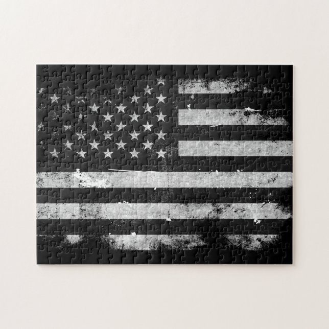 Schwarzweiss-Schmutz-amerikanische Flagge Puzzle (Horizontal)