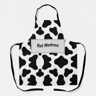 Schwarzweiß-Schürze "Hot Momma" Cowhid-Design Schürze